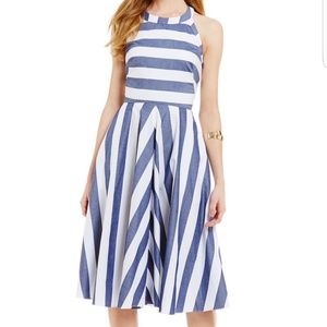ELIZA J Stripe Halter Midi Dress in Blue & White
